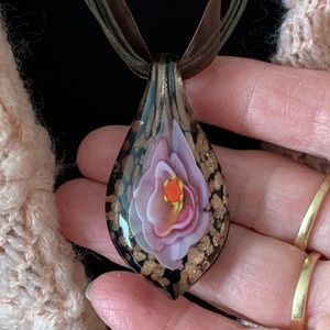 Glass Colored Teardrop Black & Purple Necklace